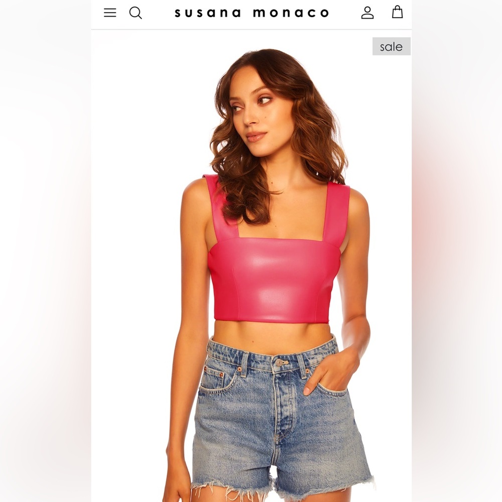 Susana Monaco Azalea faux leather wide strap top Pink Fitted Bustier Tank Top XS
